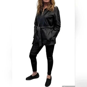 Croft & Barrow Leather Coat Jacket Womens Mid Length Belted Black 90's V…